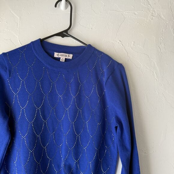 Nanette Lepore Sweater Womens Medium Blue Rhinestone Pullover Crewneck Knit Top - Picture 2 of 9